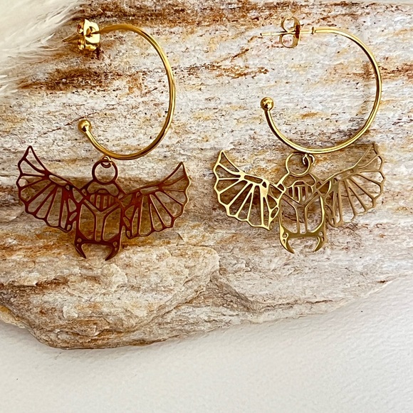 Egyptian Winged Beetle Hoops - Protection Hoops - Ancient Egyptian Hoops - Picture 7 of 9